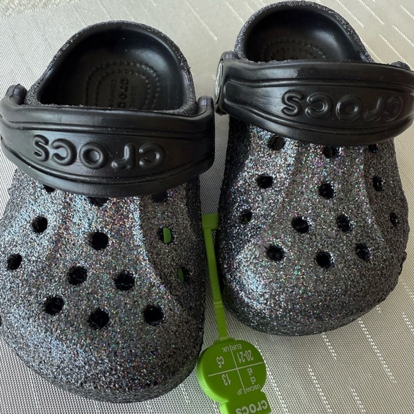 NEW CROCS Toddler Size 5 Black Slippers Glitter Design - Picture 5 of 5
